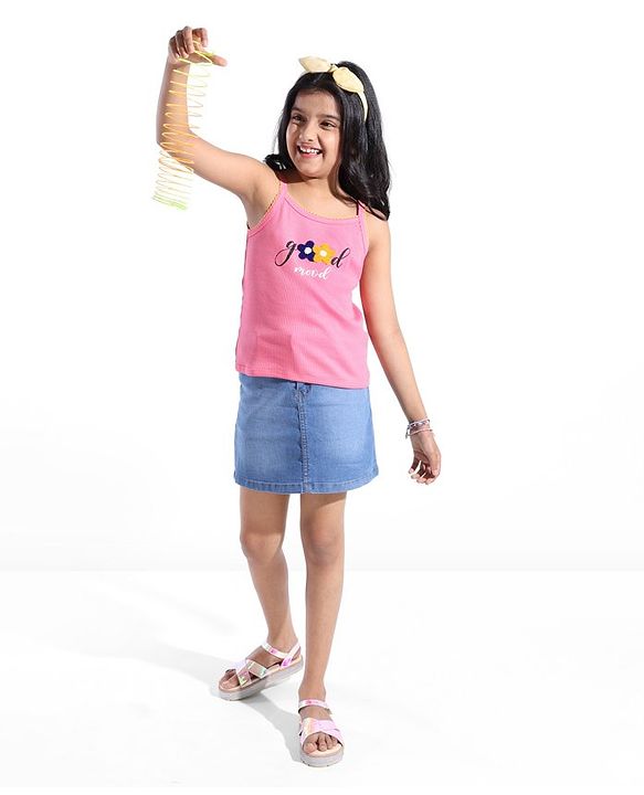 Pine Kids 100% Cotton Sleeveless Top With Floral Embroidery - Pink