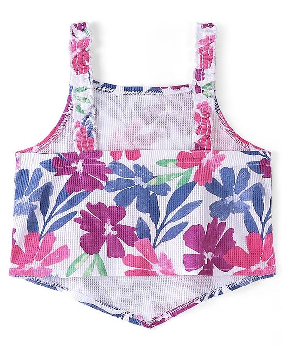 Pine Kids Cotton Knit Sleeveless Top Floral Print - Multicolor