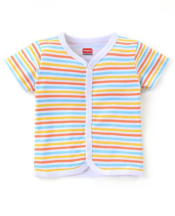 Babyhug 100% Cotton Knit Half Sleeves Front Open Vests Striped & Animal Print  Pack of 3 - Multicolour