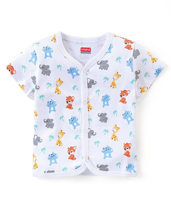 Babyhug 100% Cotton Knit Half Sleeves Front Open Vests Striped & Animal Print  Pack of 3 - Multicolour