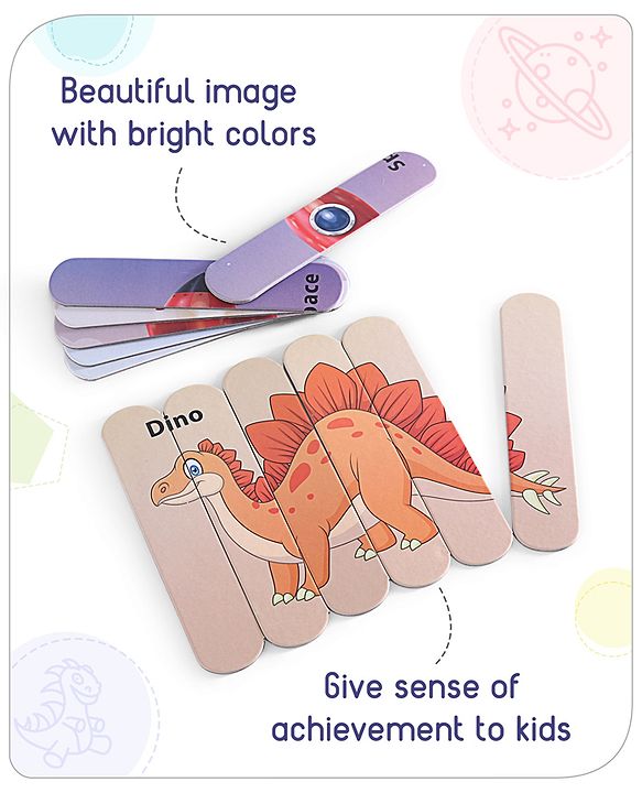 Babyhug Unicorn,Space & Dino Theme 10 Stick Puzzle Set- 30 Sticks
