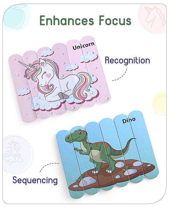 Babyhug Unicorn,Space & Dino Theme 10 Stick Puzzle Set- 30 Sticks