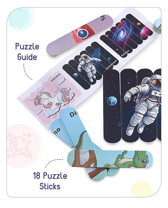 Babyhug Unicorn,Space & Dino Theme 10 Stick Puzzle Set- 30 Sticks
