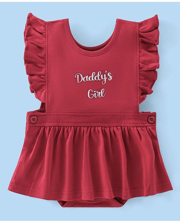 Babyhug 100% Cotton Full Sleeves Inner Tee with Frock Style Onesie with Headband Text Printed - Red
