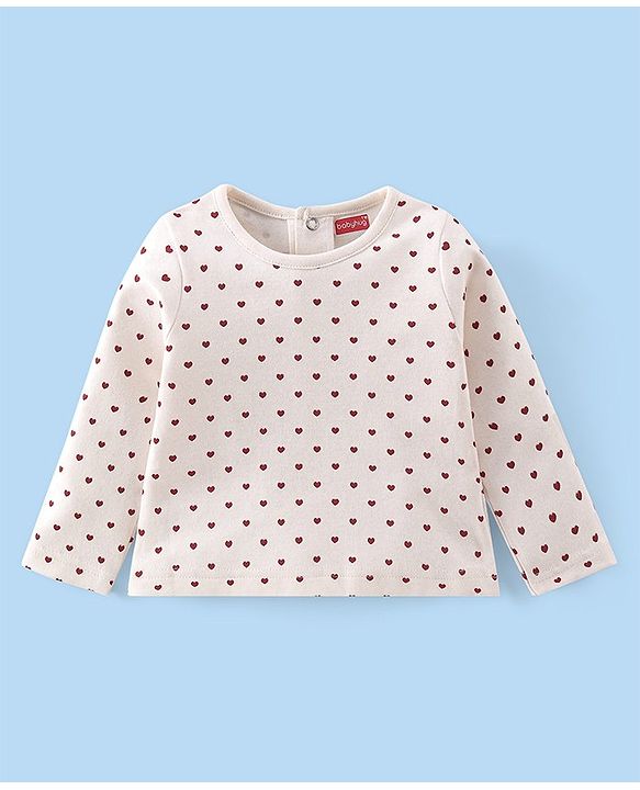 Babyhug 100% Cotton Full Sleeves Inner Tee with Frock Style Onesie with Headband Text Printed - Red