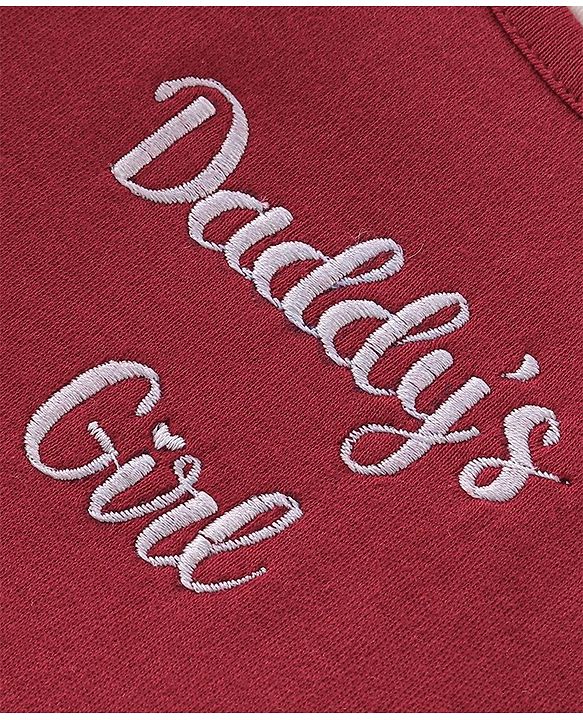 Babyhug 100% Cotton Full Sleeves Inner Tee with Frock Style Onesie with Headband Text Printed - Red