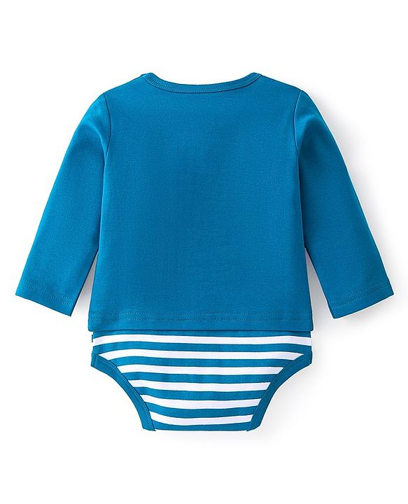 Babyhug 100% Cotton Full Sleeves Onesies With Leopard Print - Navy Blue