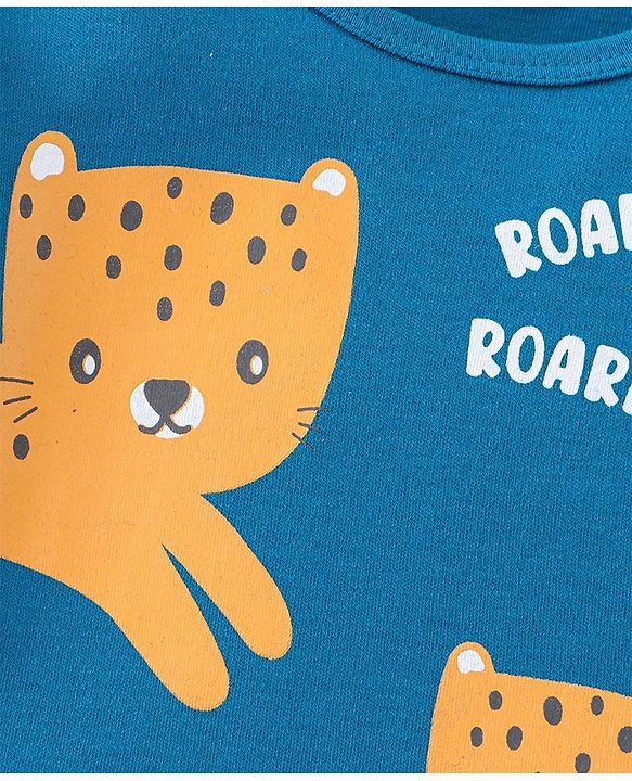 Babyhug 100% Cotton Full Sleeves Onesies With Leopard Print - Navy Blue