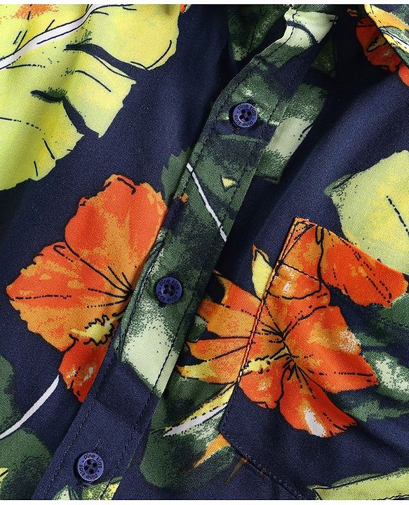 Pine Kids Viscose Woven Half Sleeves Shirt Floral Print - Navy Blue