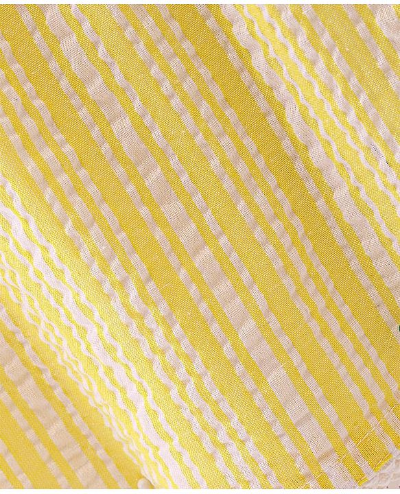 Babyhug Half Sleeves Striped Top With Smocking & Lace Detailing - Yellow