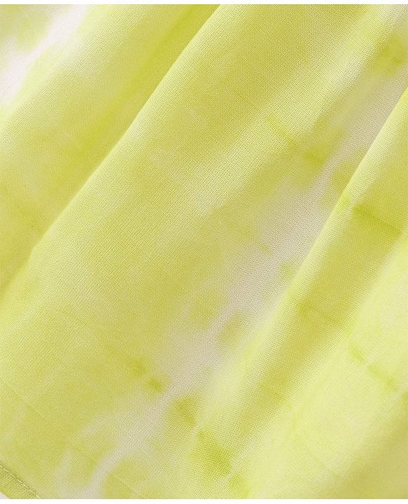 Babyhug Rayon Woven Half Sleeves Tie Dye Printed Top with Frill & Lace Detailing - Green