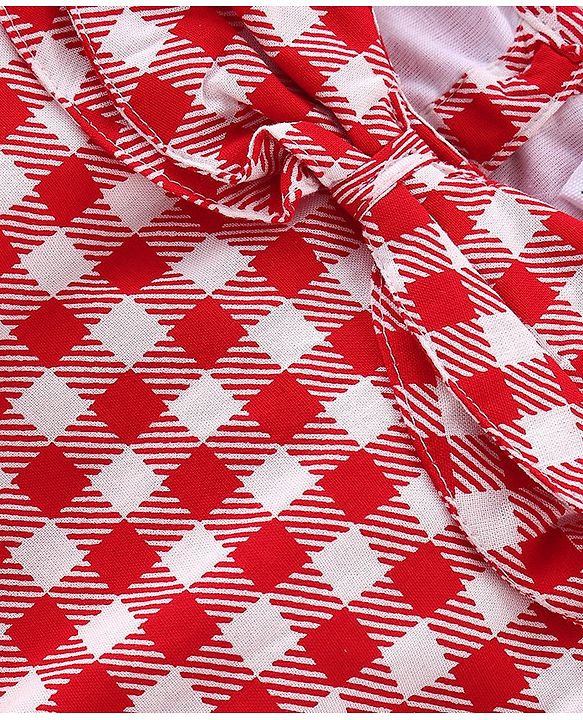 Babyhug Half Sleeves Checkered Top with Bow Detailing - Red & White