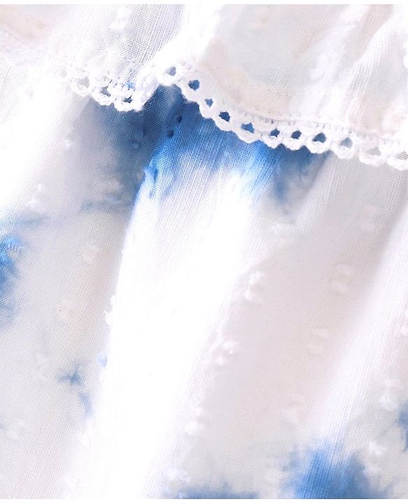 Babyhug Woven Cold Shoulder Three Fourth Sleeves Tie & Dye Top - White & Blue