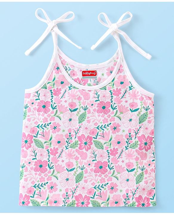Babyhug 100% Cotton Woven Sleeveless Jhabla & Pajama Set Floral Print - Pink
