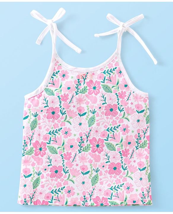 Babyhug 100% Cotton Woven Sleeveless Jhabla & Pajama Set Floral Print - Pink
