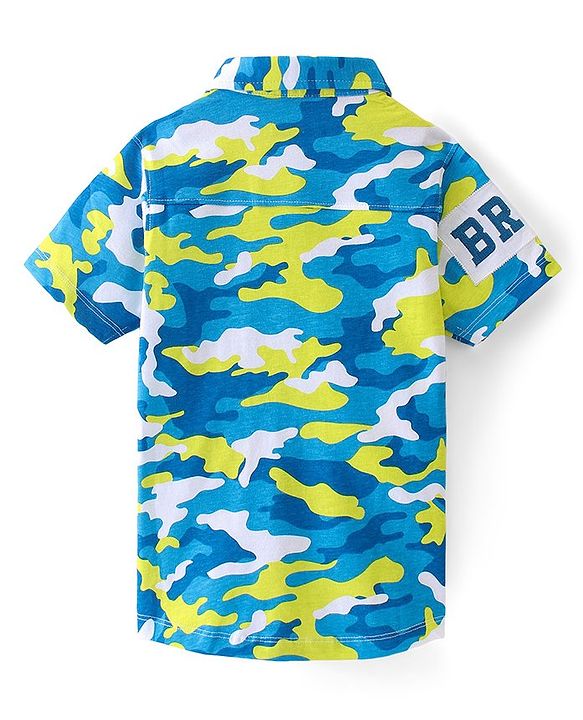 Pine Kids Cotton Half Sleeves Camouflage Shirt with Patches - Multicolor