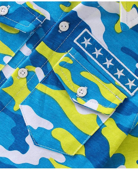 Pine Kids Cotton Half Sleeves Camouflage Shirt with Patches - Multicolor