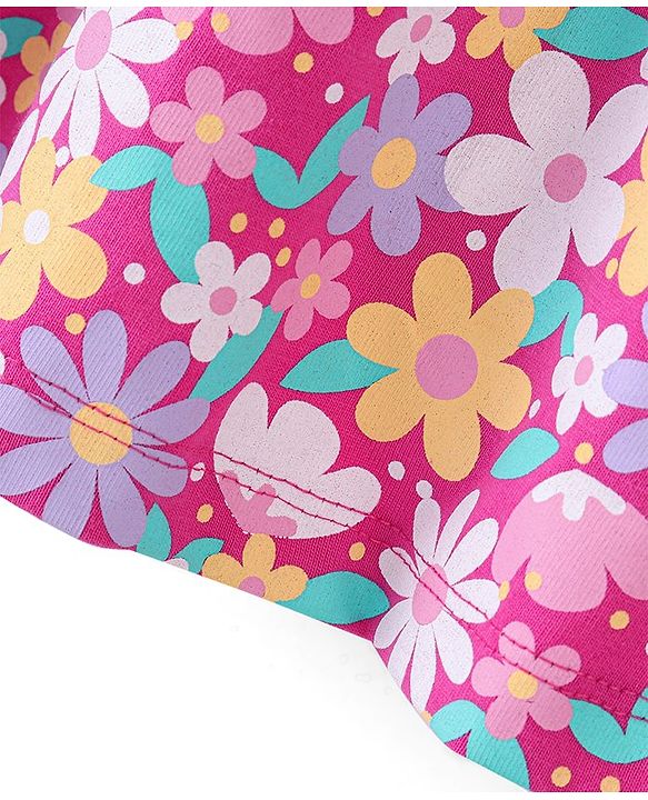 Babyhug Cotton Jersey Knit Half Sleeves Floral Print Frock with Blooomer-Pink