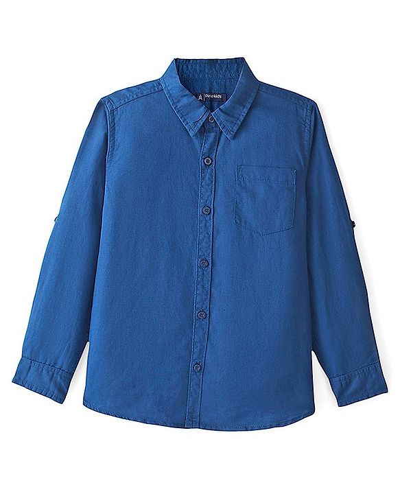 Pine Kids Linen Woven Full Sleeves Solid Shirt - Navy Blue