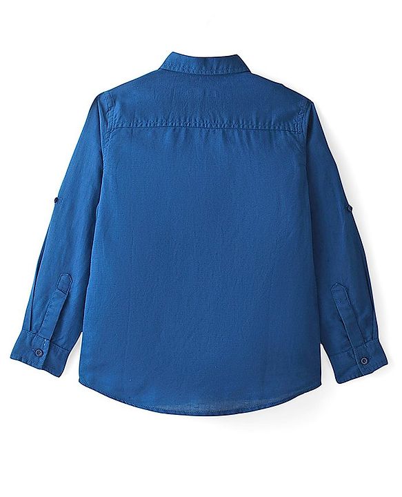 Pine Kids Linen Woven Full Sleeves Solid Shirt - Navy Blue