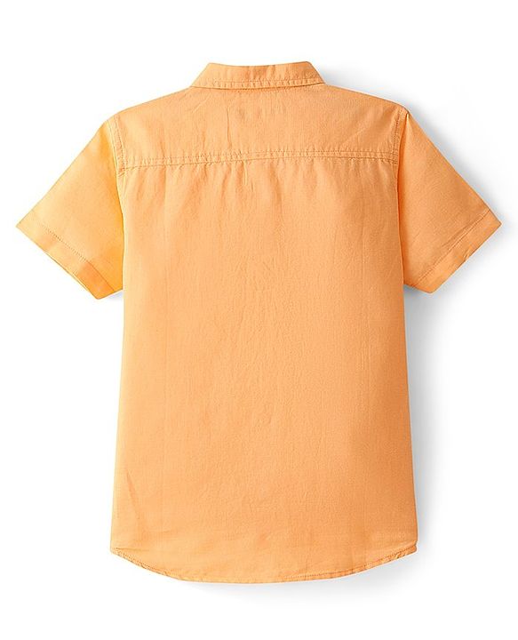 Pine Kids Linen Woven Half Sleeves Solid Color Shirt - Buff Orange