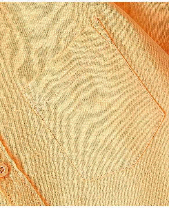 Pine Kids Linen Woven Half Sleeves Solid Color Shirt - Buff Orange