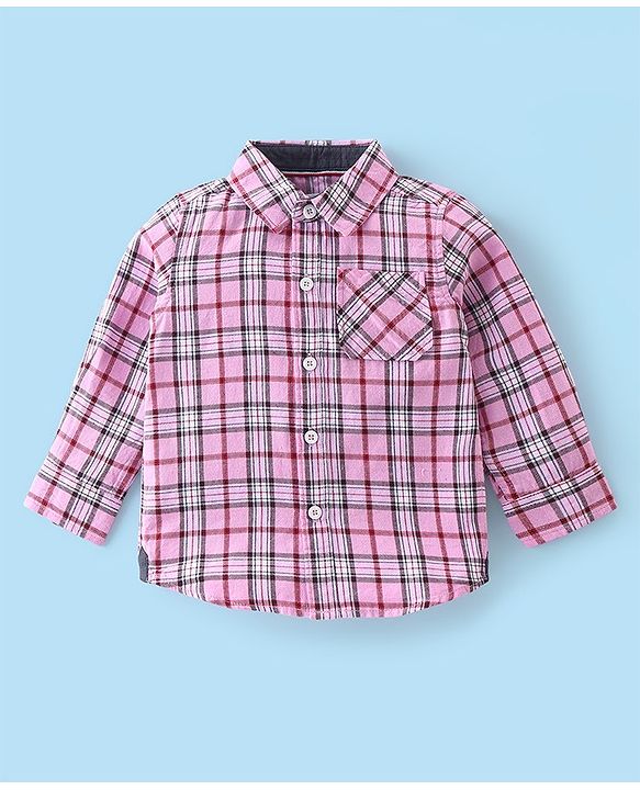 Babyhug Cotton Woven Full Sleeves Checkered Shirt with Inner Tee & Jeans - Pink & Blue