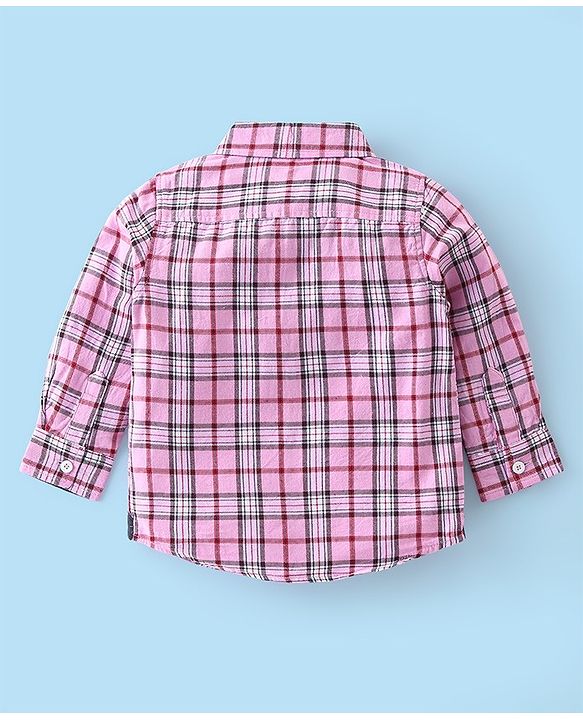 Babyhug Cotton Woven Full Sleeves Checkered Shirt with Inner Tee & Jeans - Pink & Blue
