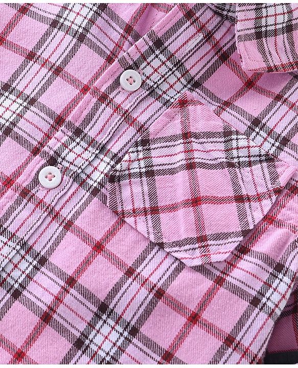 Babyhug Cotton Woven Full Sleeves Checkered Shirt with Inner Tee & Jeans - Pink & Blue