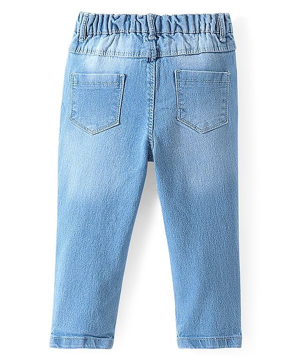 Babyhug Cotton Spandex Full Length Washed Stretchable Denim Jeans with Star Embroidery - Blue