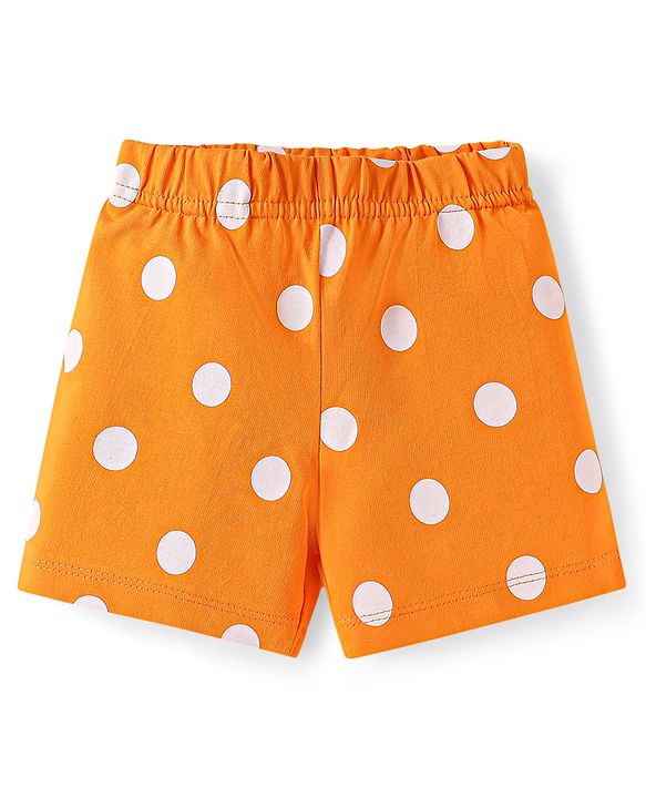 Babyhug Single Jersey Half Sleeves Polka Dots Printed Night Suit with Bow Applique - Orange