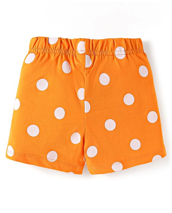 Babyhug Single Jersey Half Sleeves Polka Dots Printed Night Suit with Bow Applique - Orange