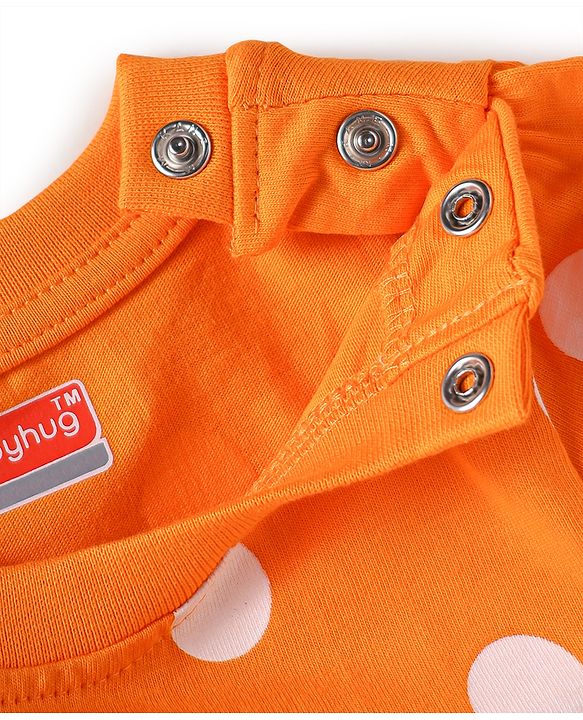 Babyhug Single Jersey Half Sleeves Polka Dots Printed Night Suit with Bow Applique - Orange