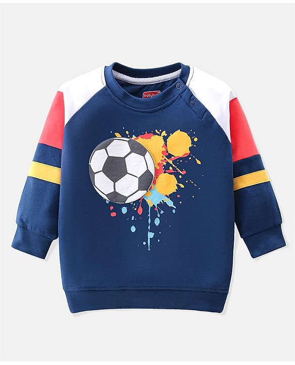 Babyhug 100% Cotton Knit Full Sleeves T-Shirt & Lounge Pant With Football Print - Navy Blue