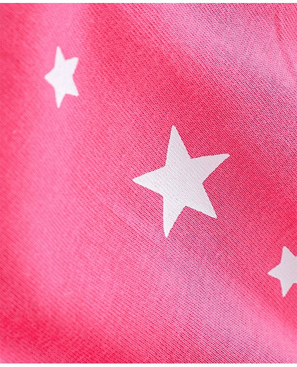 Babyhug Cotton Knit Half Sleeves Night Suit Stars Printed & Bow Applique - Pink