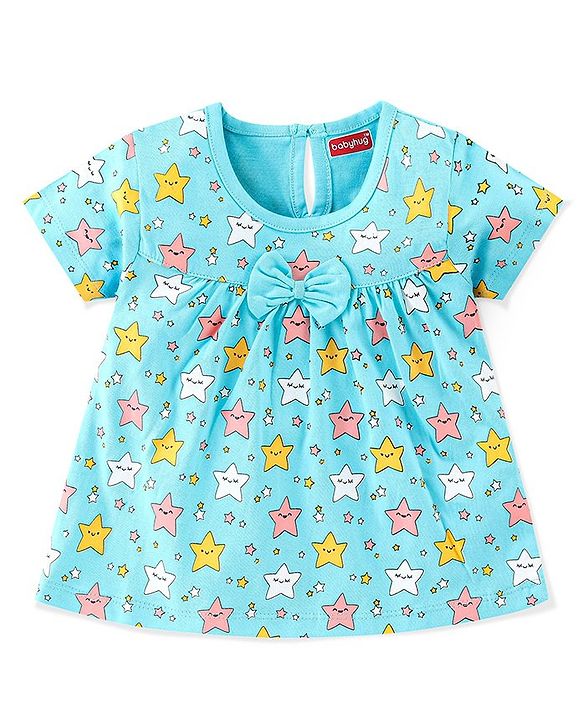 Babyhug Cotton Knit Half Sleeve Night Suit with Star Print - Blue