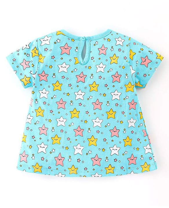 Babyhug Cotton Knit Half Sleeve Night Suit with Star Print - Blue