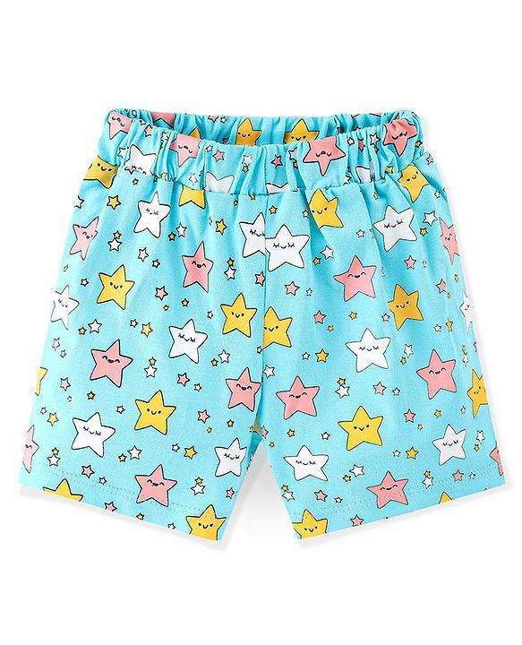 Babyhug Cotton Knit Half Sleeve Night Suit with Star Print - Blue