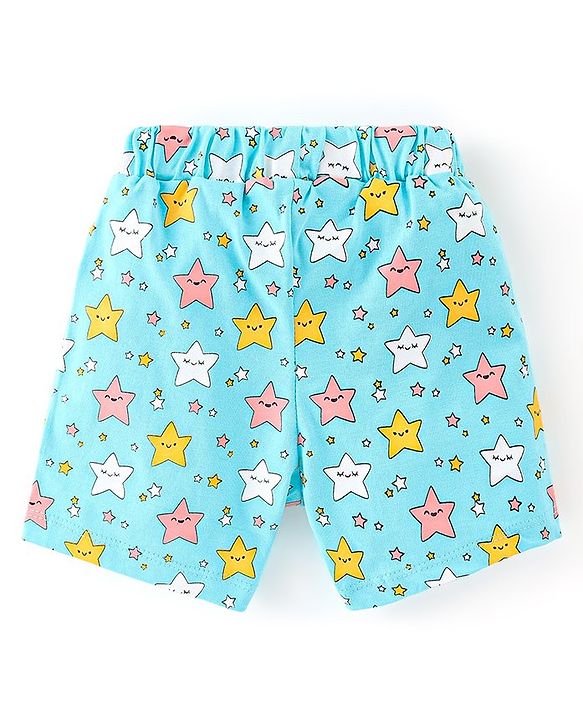 Babyhug Cotton Knit Half Sleeve Night Suit with Star Print - Blue