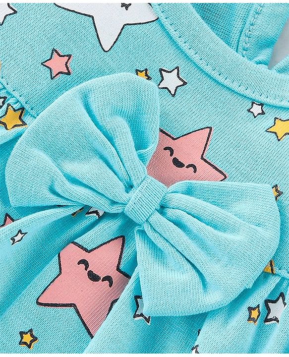 Babyhug Cotton Knit Half Sleeve Night Suit with Star Print - Blue