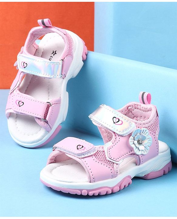 Cute Walk by Babyhug Sandals With Velcro Closure Floral Applique -  Pink