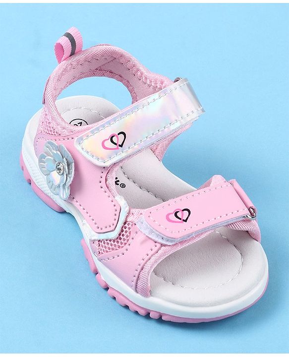 Cute Walk by Babyhug Sandals With Velcro Closure Floral Applique -  Pink