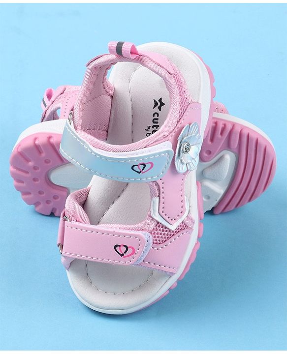 Cute Walk by Babyhug Sandals With Velcro Closure Floral Applique -  Pink