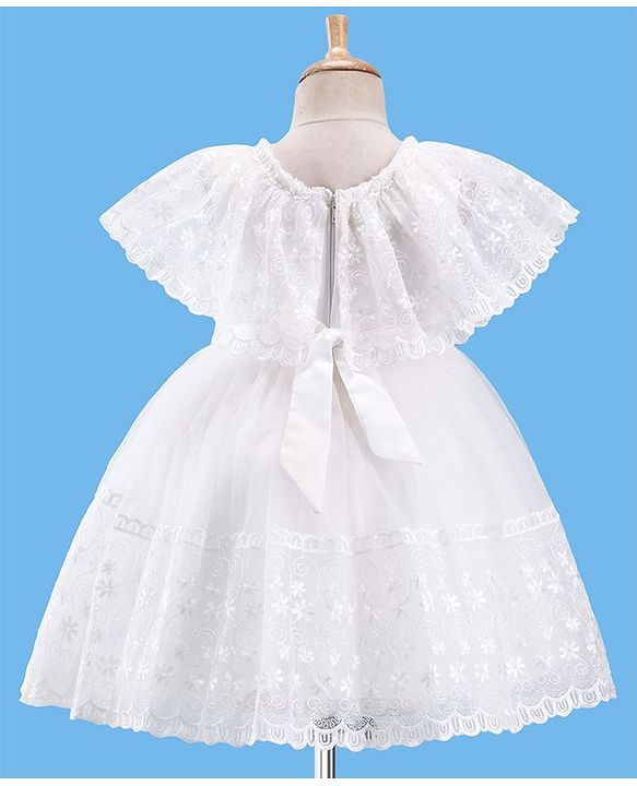 Babyhug Half Sleeves Floral Embroidered Party Frock - Offwhite