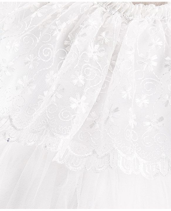 Babyhug Half Sleeves Floral Embroidered Party Frock - Offwhite