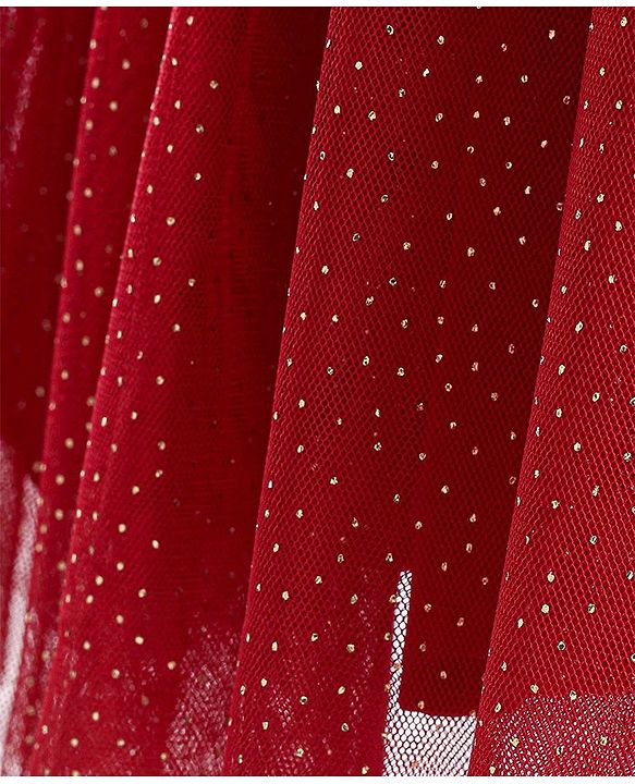 Babyhug Half Sleeves Party Frock with Glitter Detailing & Bow Applique - Red