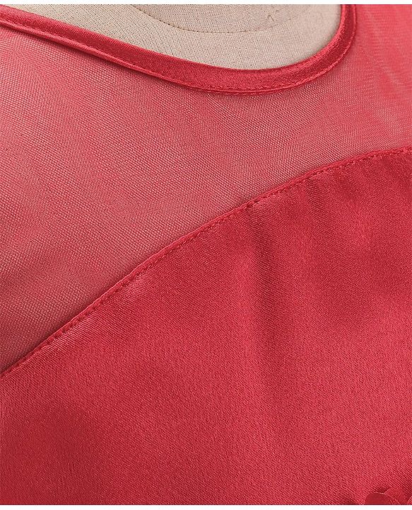 Babyhug Sleeveless Party Wear Frilled Dress With Floral Applique - Red