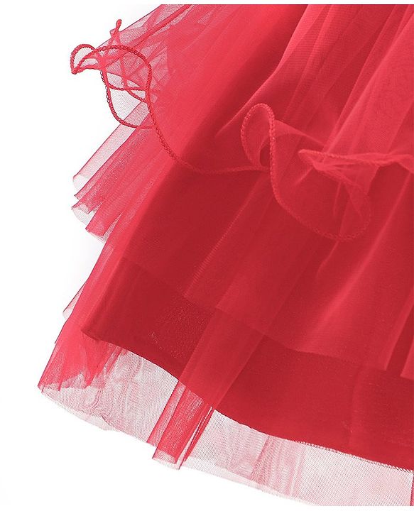 Babyhug Sleeveless Party Wear Frilled Dress With Floral Applique - Red