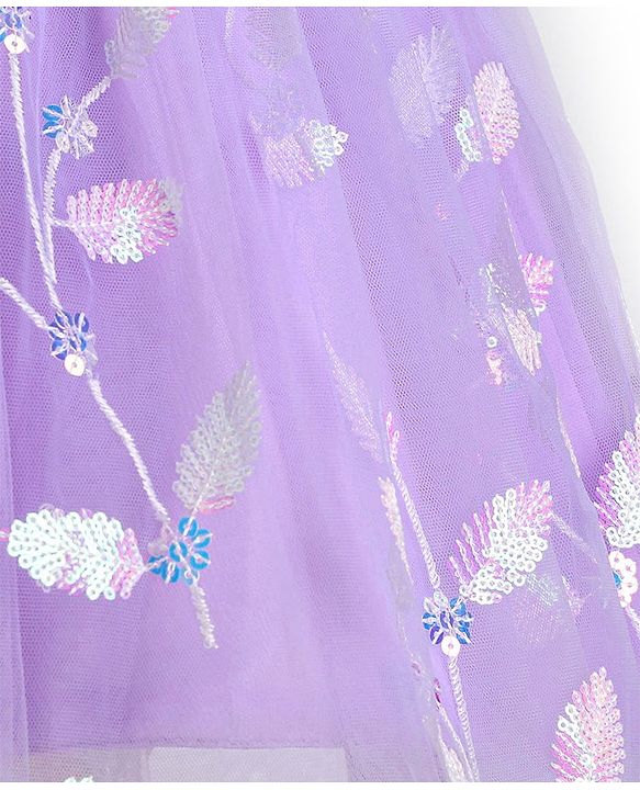 Babyhug One Shoulder Sleeves Party Dress With Leafs Embroidery & Sequin Detailing - Lavender