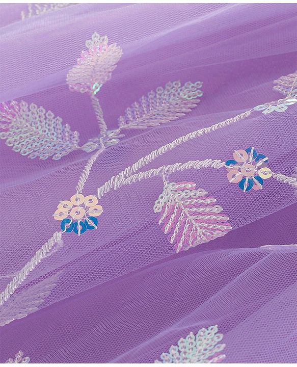 Babyhug One Shoulder Sleeves Party Dress With Leafs Embroidery & Sequin Detailing - Lavender